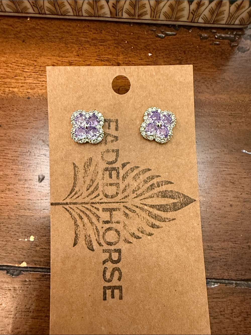 Purple  clover Flower Earrings in Light Purple with Crystal Halo -